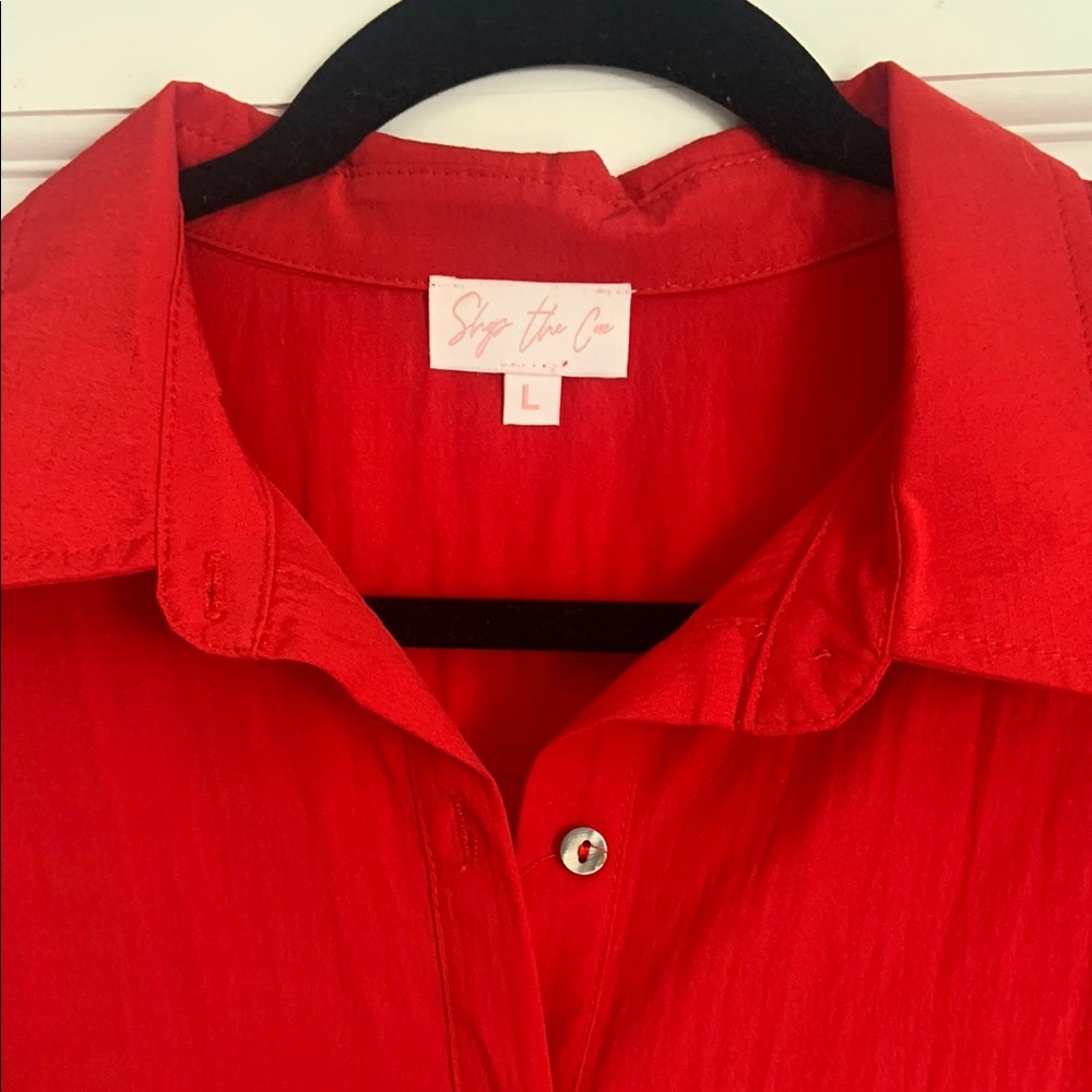 Red Button-Up Women's Top - Picture 3 of 5